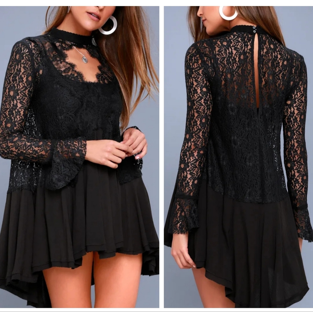 Free People Tell Tale Tunic Lace Dress Black Med - Picture 3 of 11